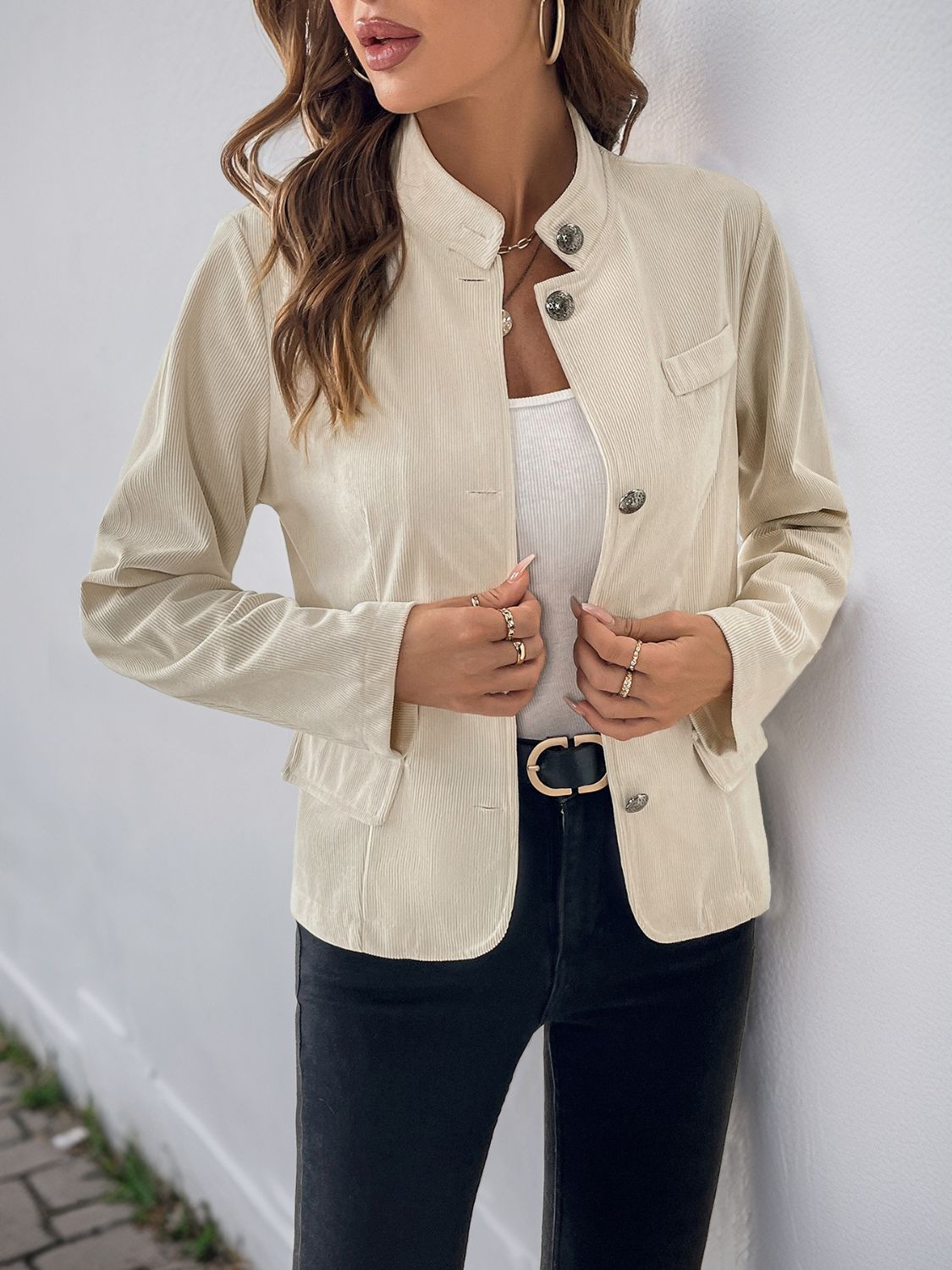 Outfit Flow - Perfee Button Up Mock Neck Jacket