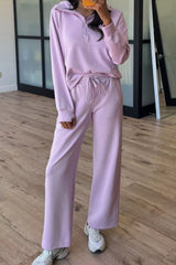 Half Sleeve Kangaroo Pocket Hoodie and Pants Set OutfitFlow