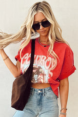 COWBOY Round Neck Short Sleeve T-Shirt OutfitFlow