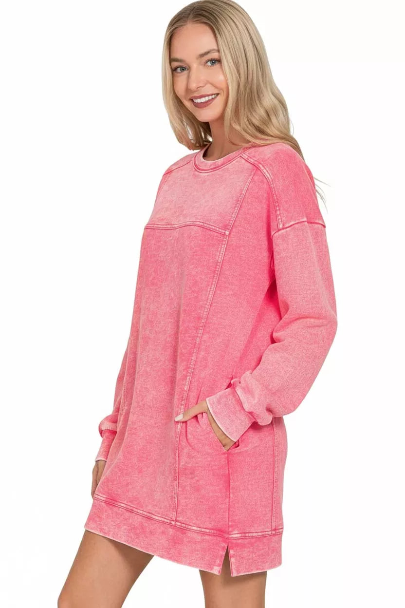 Zenana French Terry Acid Washed Dress with Pockets OutfitFlow