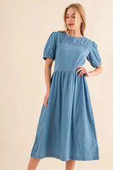 And The Why Full Size Washed Chambray Midi Dress Plus Size OutfitFlow