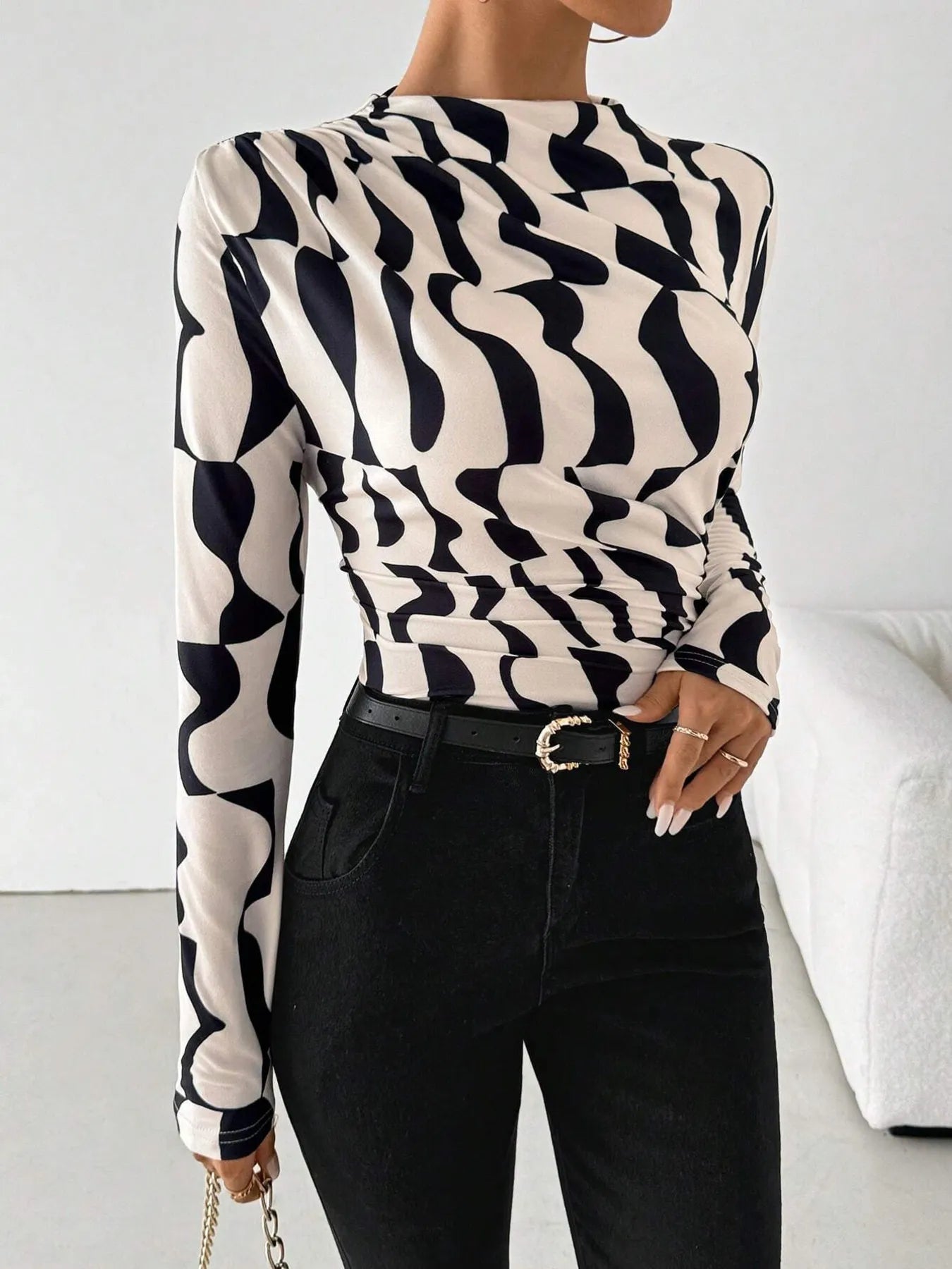 Printed Long Sleeve Blouse OutfitFlow
