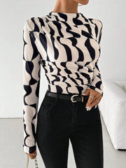 Printed Long Sleeve Blouse OutfitFlow