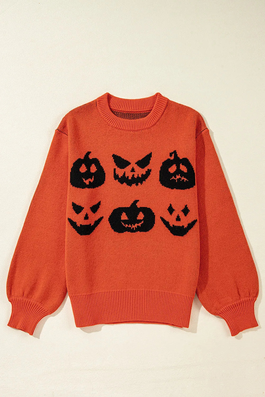 Pumpkin Pattern Round Neck Sweater OutfitFlow