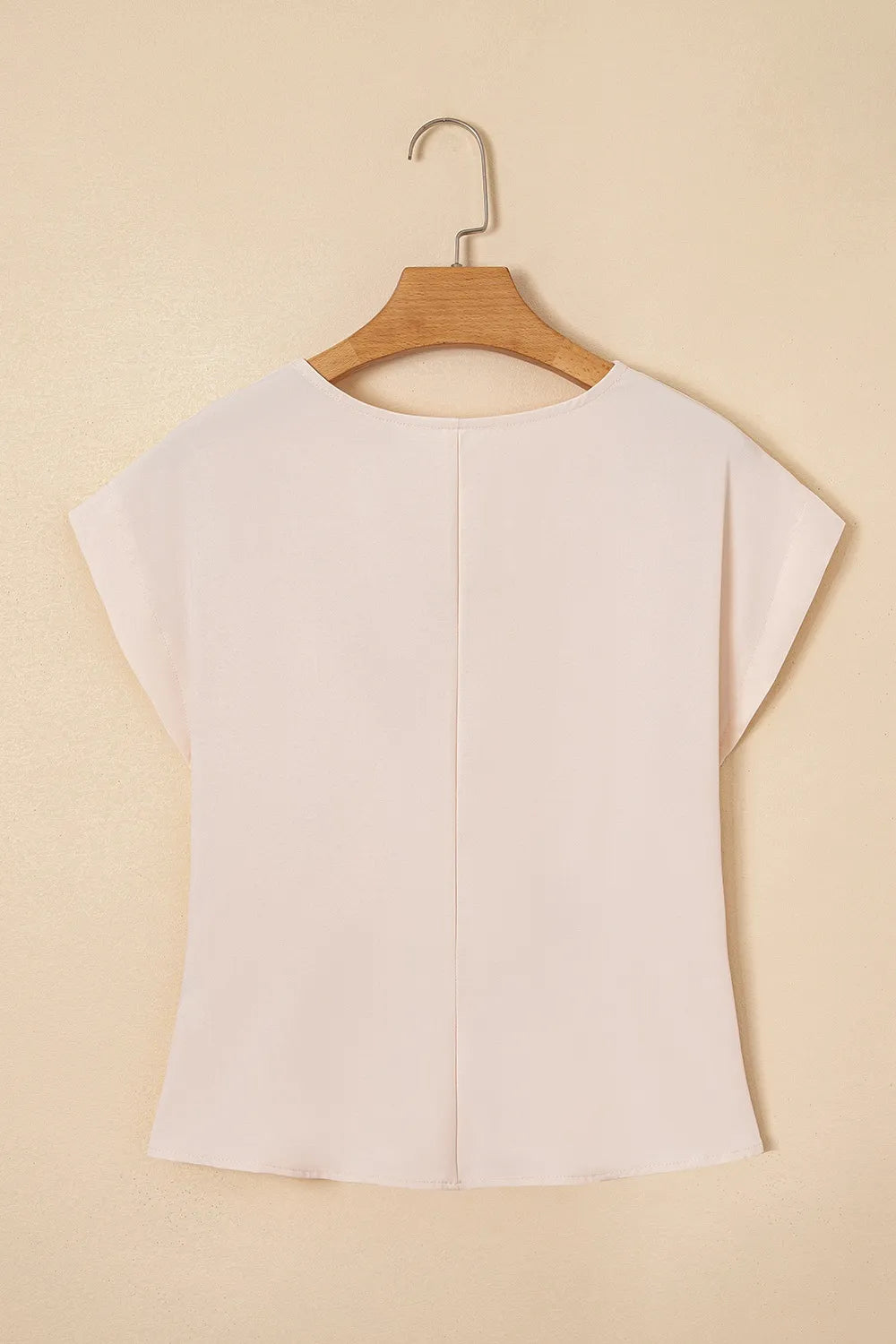 Surplice Knotted Ruched Cap Sleeve Blouse OutfitFlow