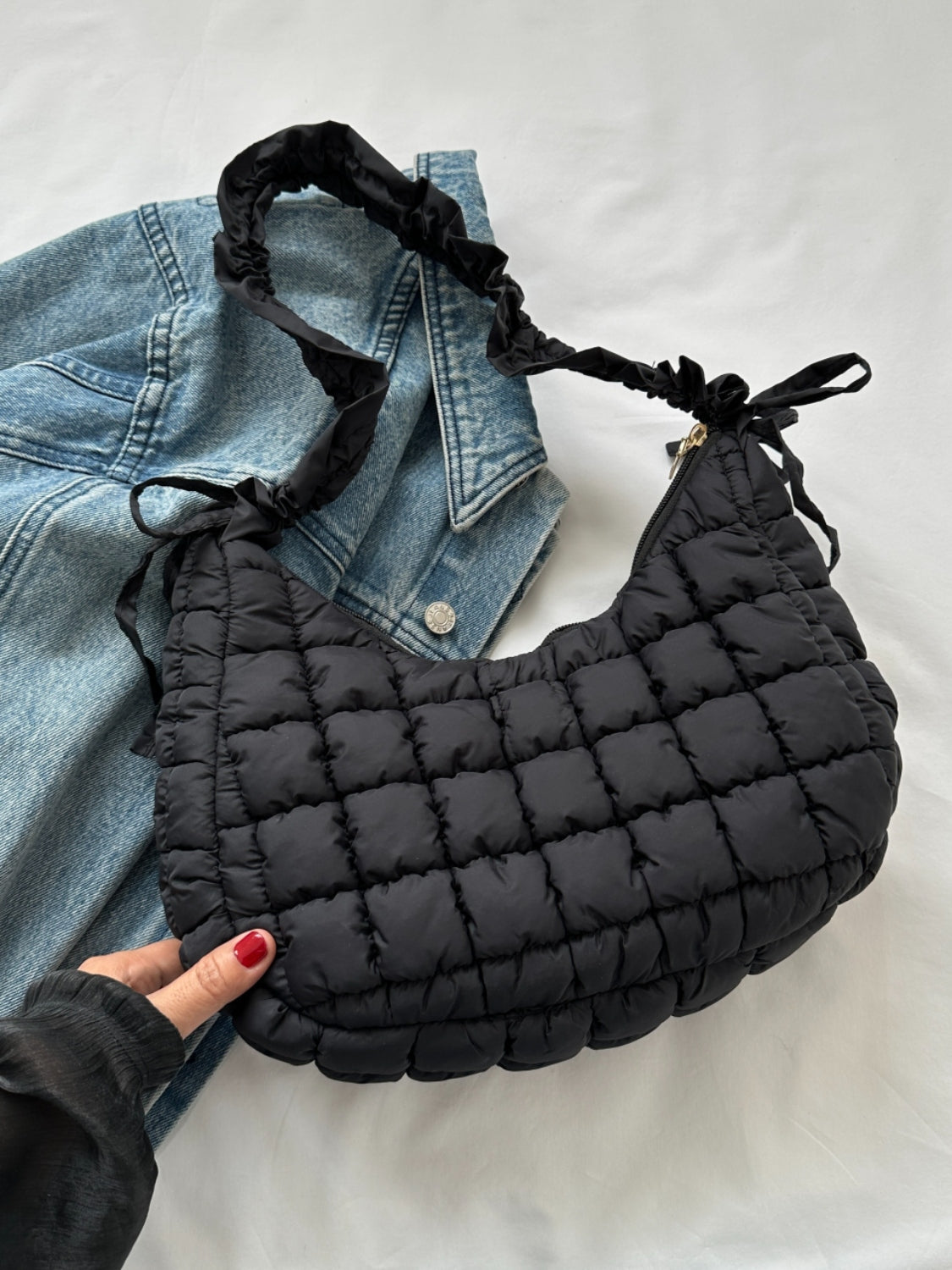 Outfit Flow - Bubble Texture Ruched Strap Quilted Shoulder Bag