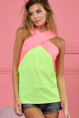 BiBi Rib Knit Color Block with Neck Banded Cross Top OutfitFlow