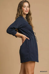 Umgee Drawstring Cable Knit Mini Dress with Pockets OutfitFlow