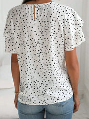 Polka Dot Layered Ruffled Short Sleeve Blouse OutfitFlow