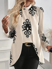 Printed Long Sleeve Oversize Blouse Apricot OutfitFlow