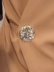 Plus Size Wrap Front Blouse with Decorative Button Detail OutfitFlow