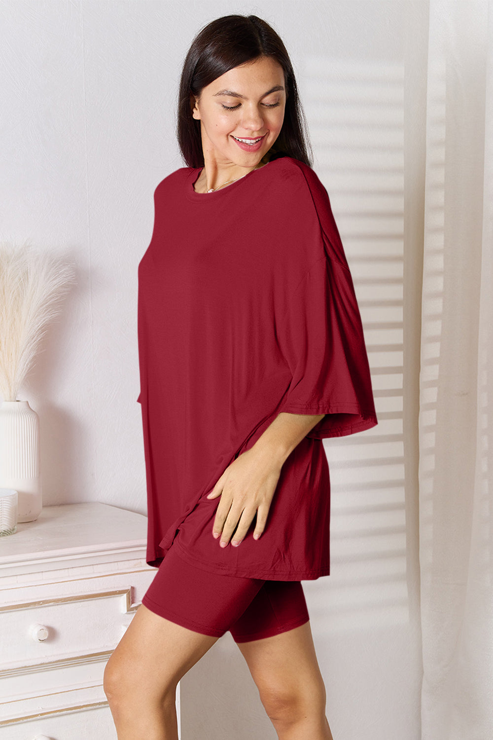 Basic Bae Full Size Soft Rayon Three-Quarter Sleeve Top and Shorts Set