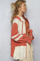 POL Raw Hem Color Block Hooded Jacket OutfitFlow