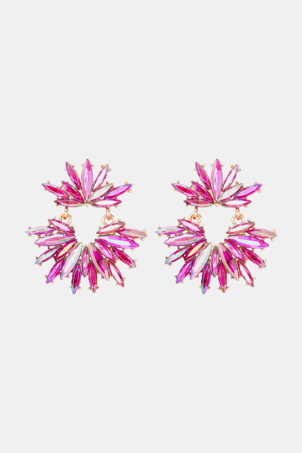 Flower Shape Glass Stone Dangle Earrings Hot Pink One Size OutfitFlow