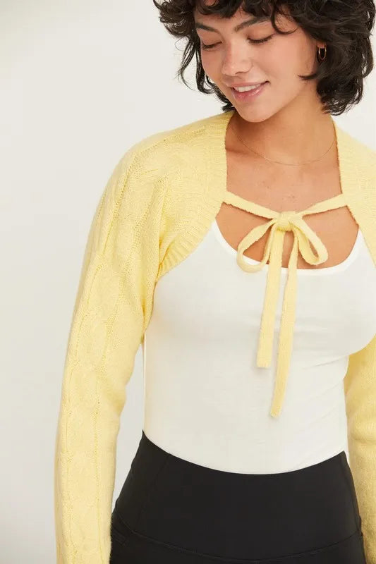 HYFVE Cable-Knit Tie-Front Shrug OutfitFlow