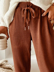 Casual Corduroy Drawstring Waist Pants OutfitFlow