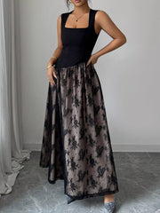 Square Neck Sleeveless Lace Maxi Dress Black Trendsi