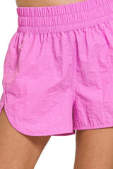 Zenana Windbreaker Smocked Waistband Running Shorts OutfitFlow