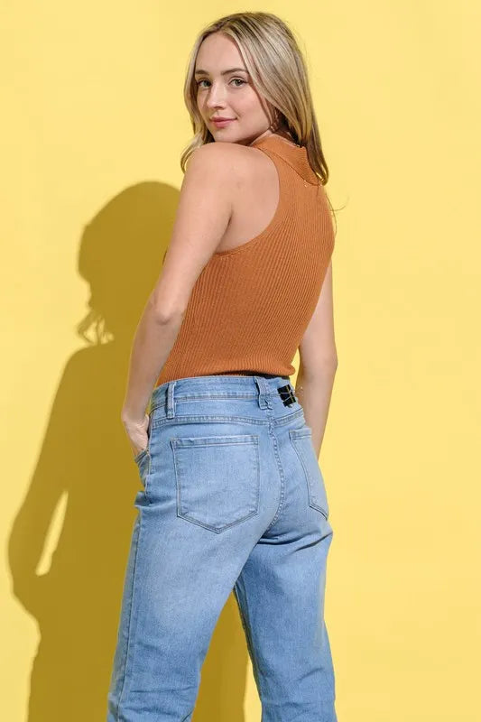 And The Why Basic Rib Cross Halter Neck Tank Top OutfitFlow