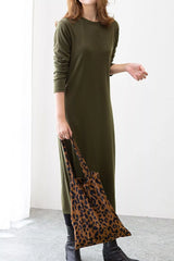 Casual Long Sleeve Midi Dress Army Green OutfitFlow