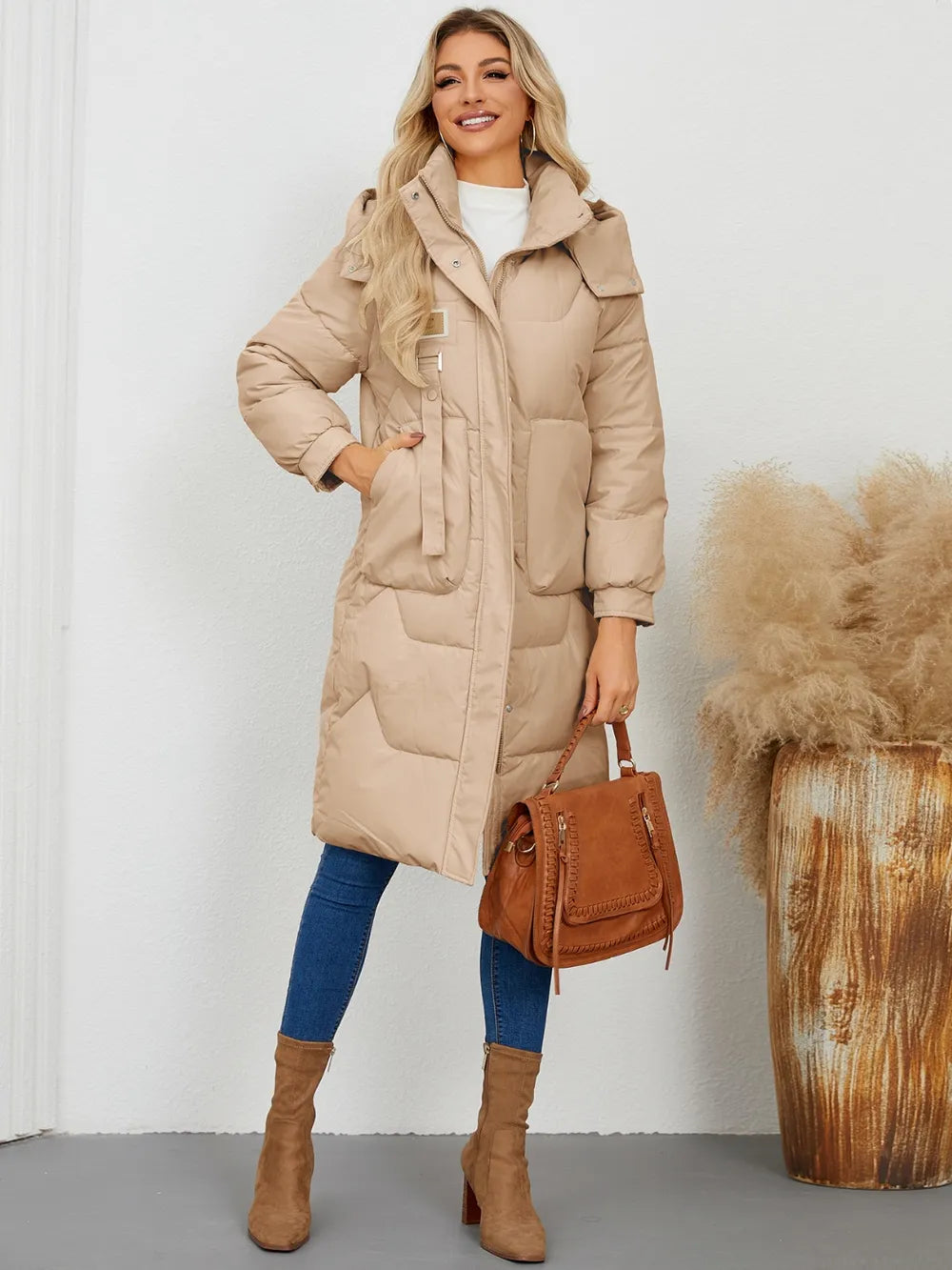 Long Sleeve Longline Hooded Winter Coat OutfitFlow