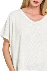 Zenana Ribbed V-Neck Short-Sleeve Knit Top OutfitFlow