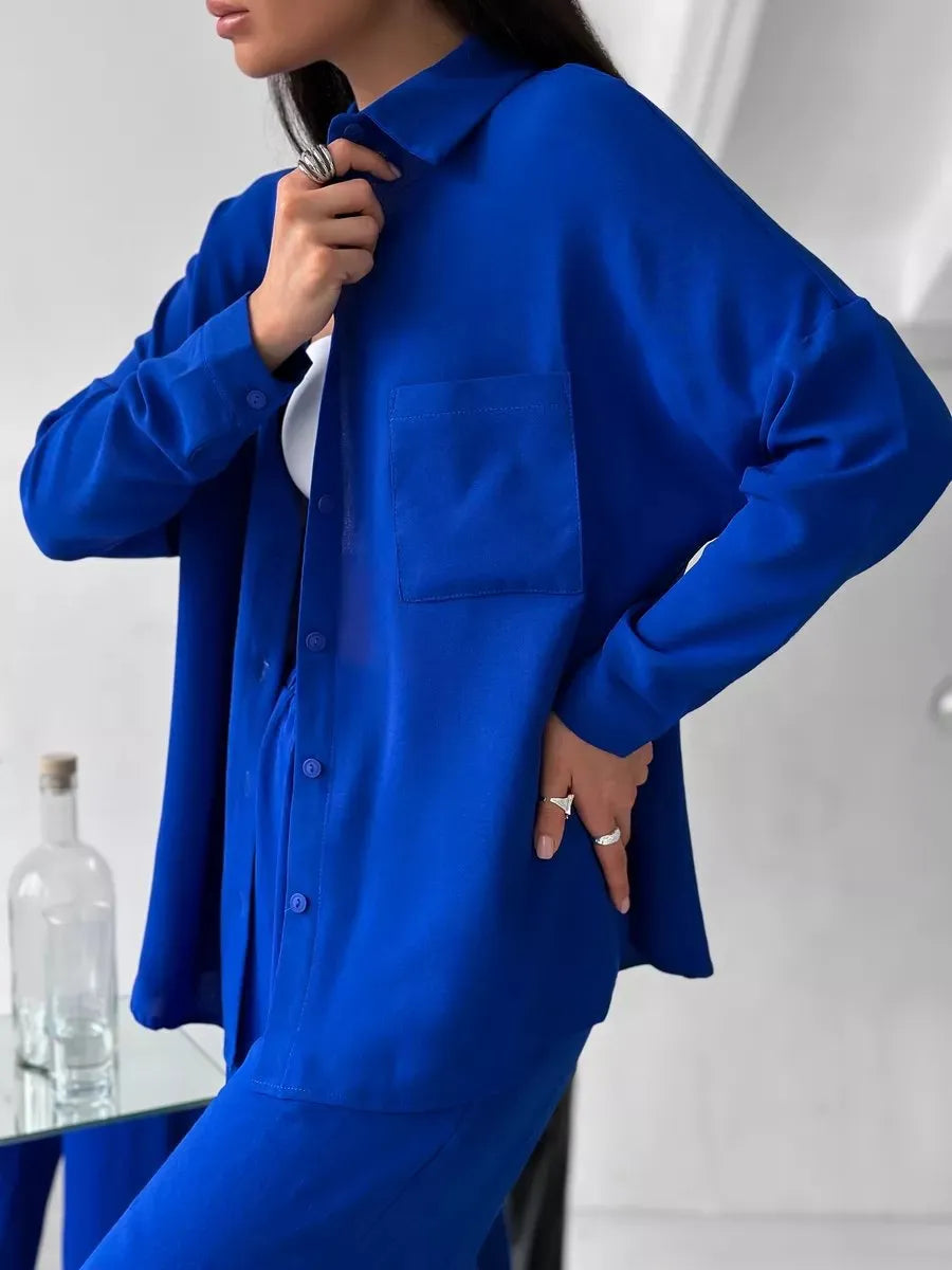 Button Up Long Sleeve Shirt and Pants Set OutfitFlow
