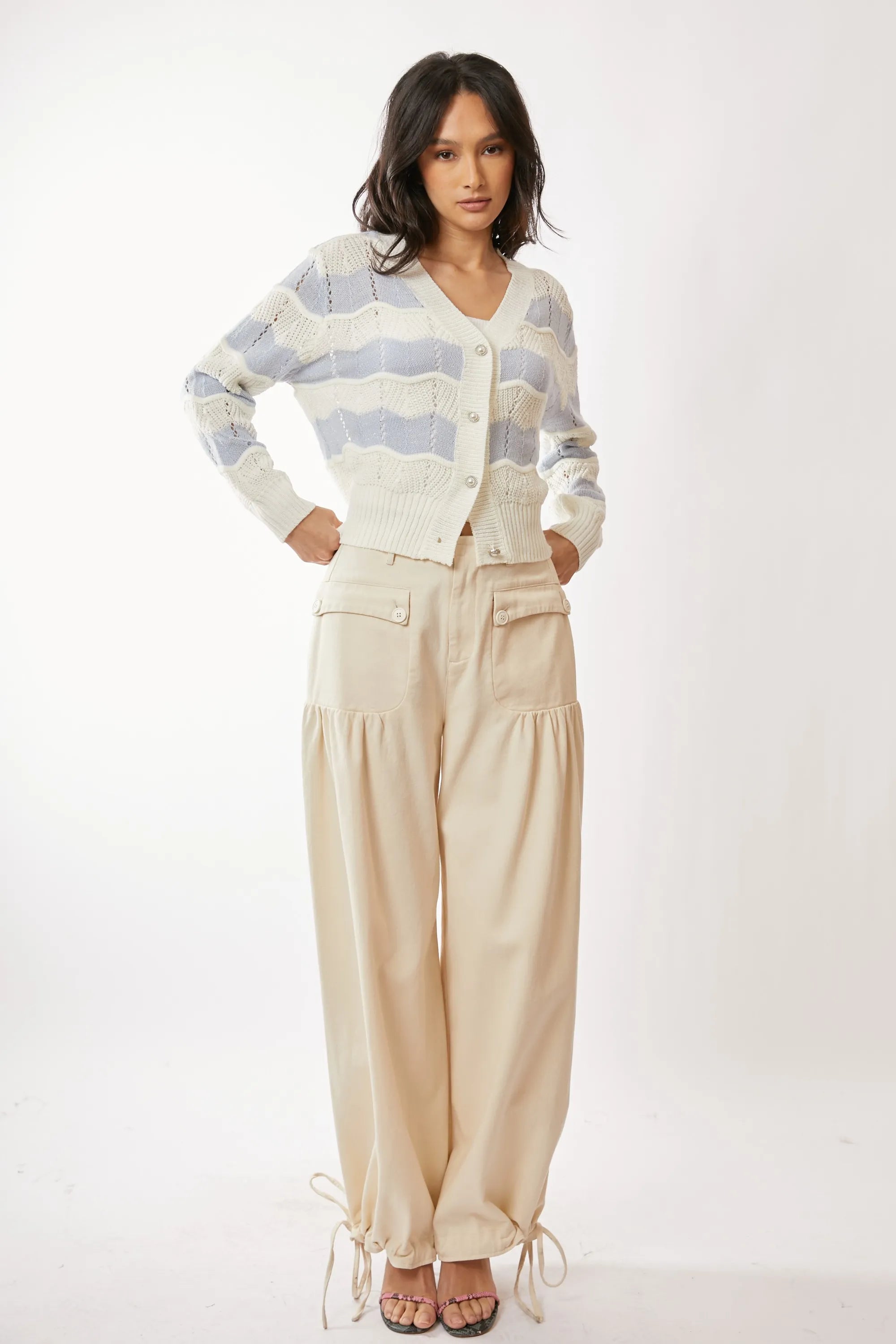 Davi & Dani Button Up Front V Neckline Cardigan Sweater OutfitFlow