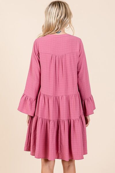 Mittoshop Tiered Notched Flare Sleeve Dress OutfitFlow