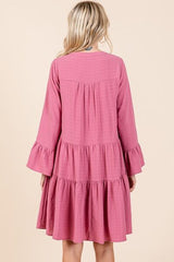 Mittoshop Tiered Notched Flare Sleeve Dress OutfitFlow