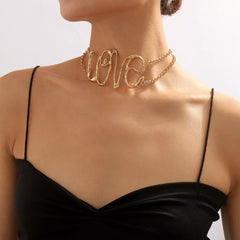 Gold Wire Love Script Statement Necklace OutfitFlow