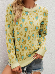 Heart Round Neck Long Sleeve Sweater OutfitFlow