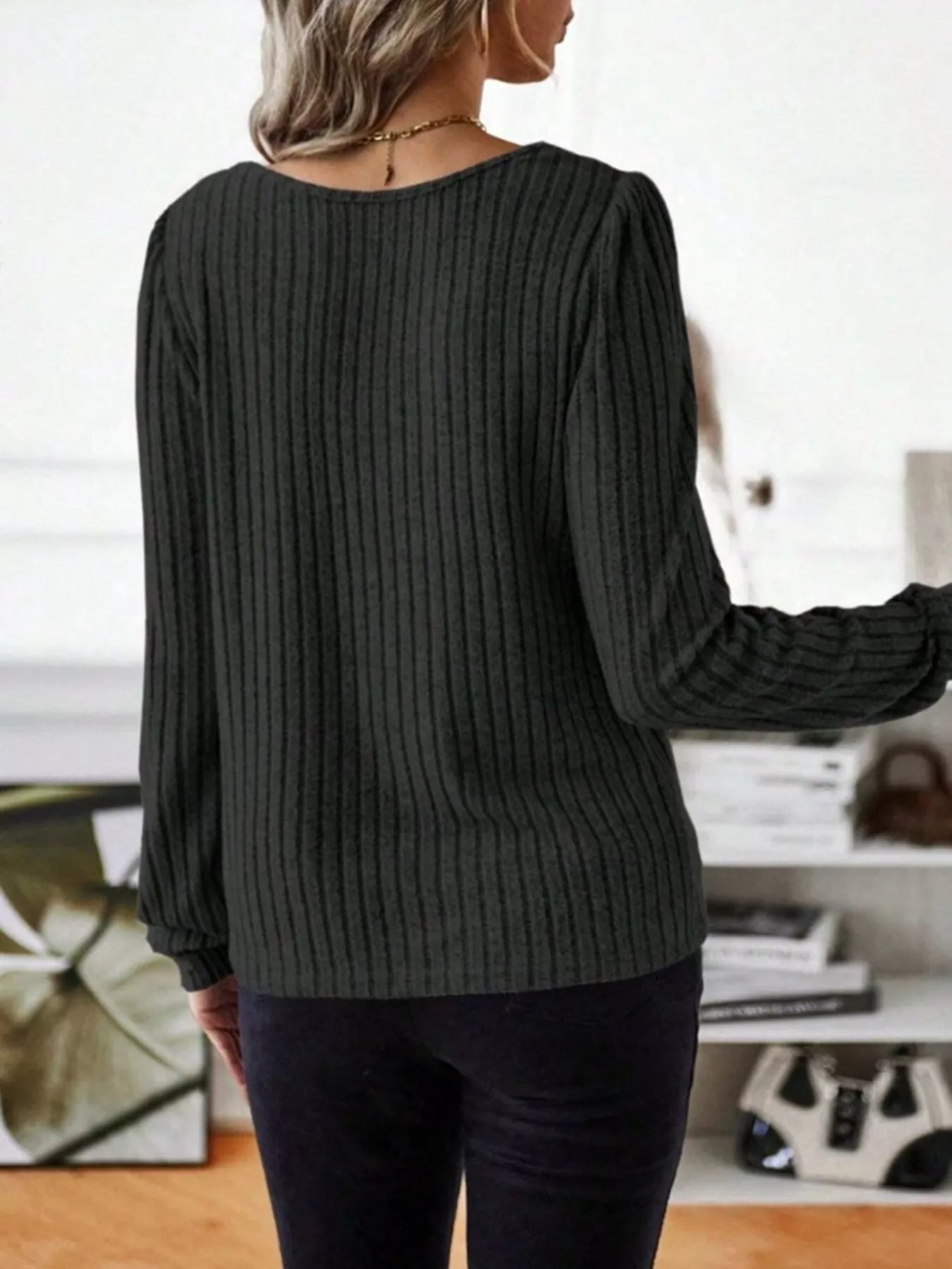 Ribbed Knit Long Sleeve T-Shirt OutfitFlow