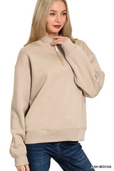 Zenana Fleece Half Zip Sweatshirt Trendsi