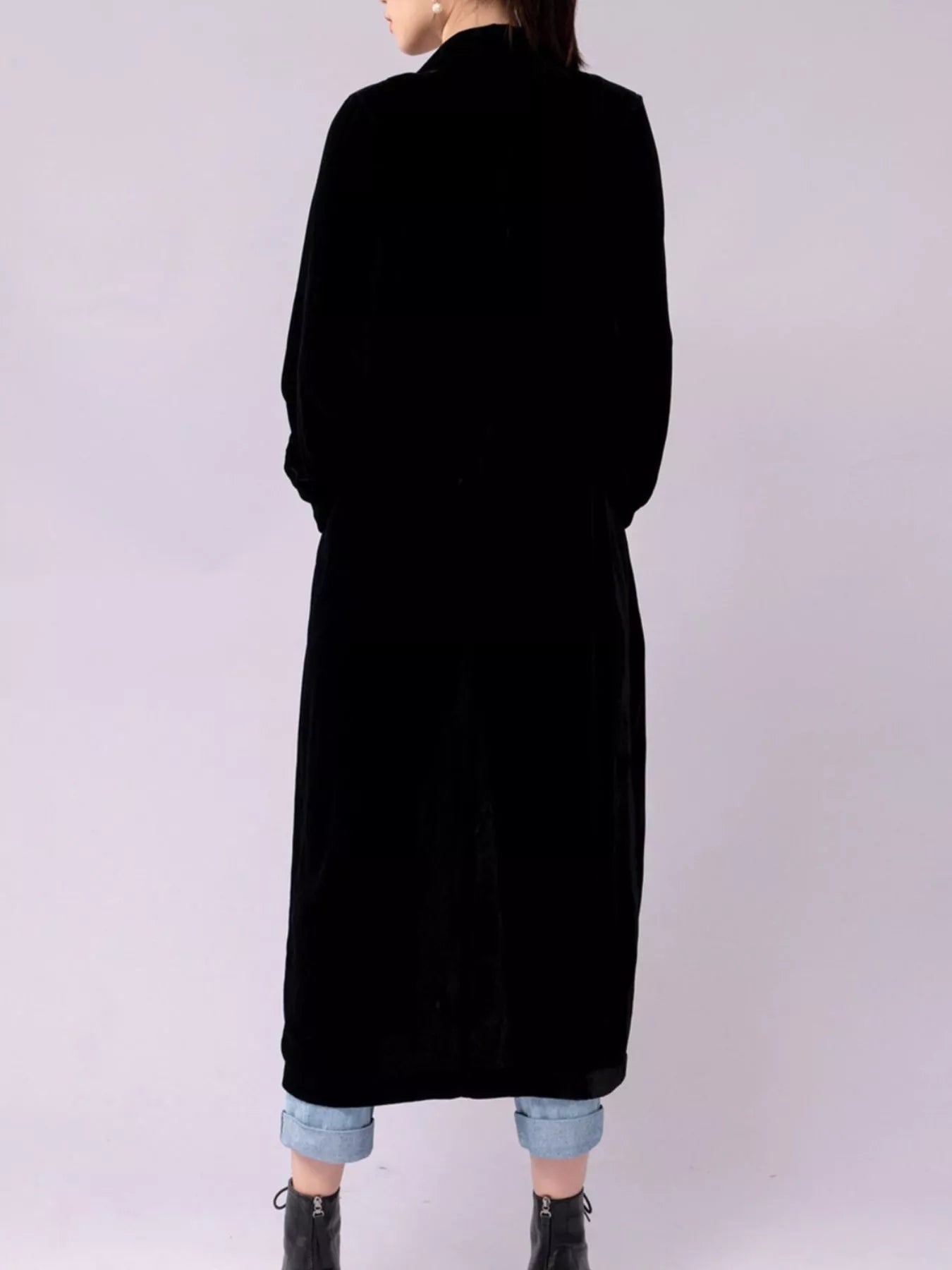 Velvet Lapel Collar Longline Coat Trendsi