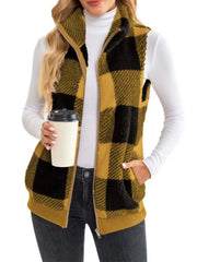 Full Size Color Block Zip Up Vest Coat Plus Size Yellow OutfitFlow