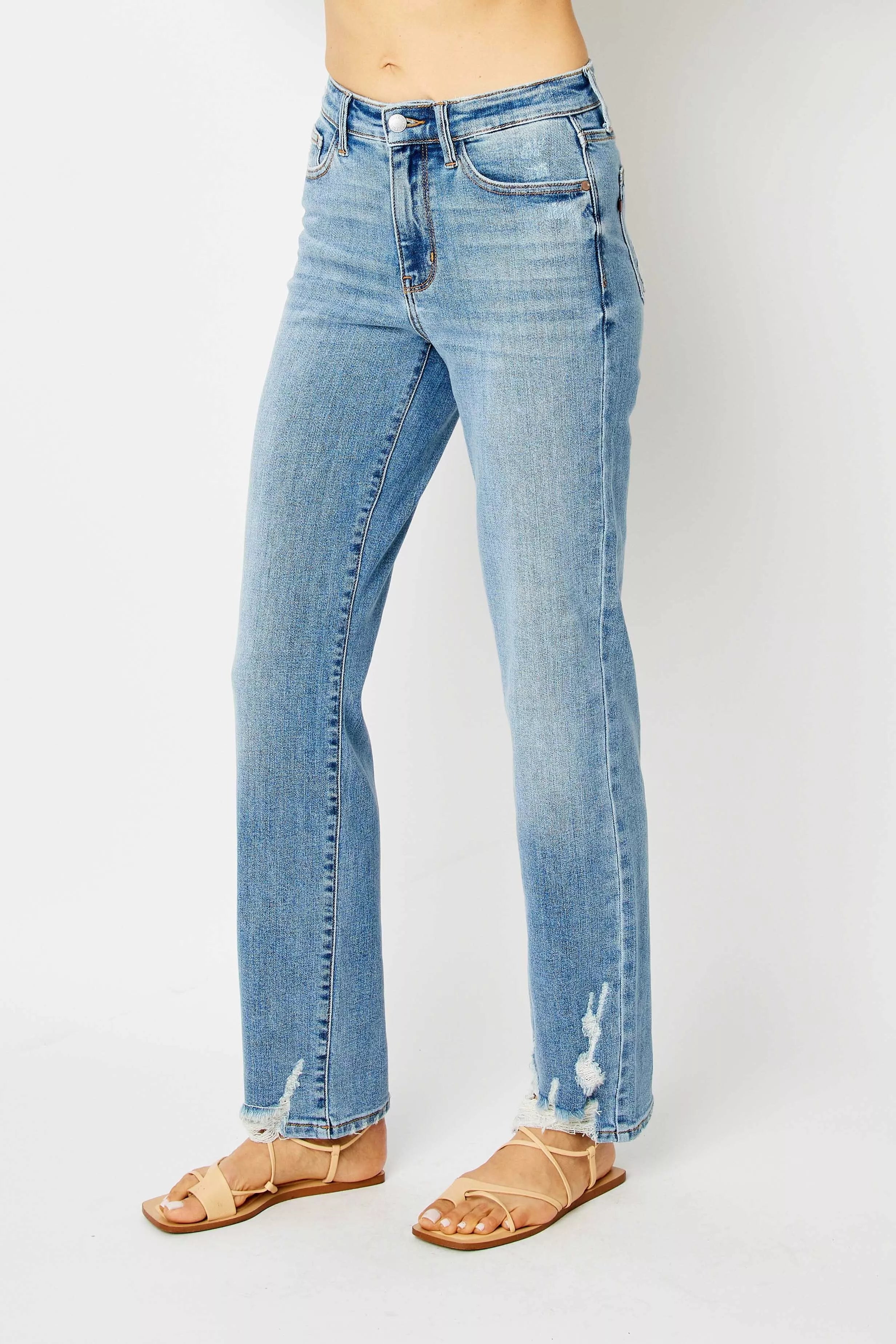 Judy Blue Full Size High Waist Straight Jeans with Heavy Destroy Plus Size OutfitFlow