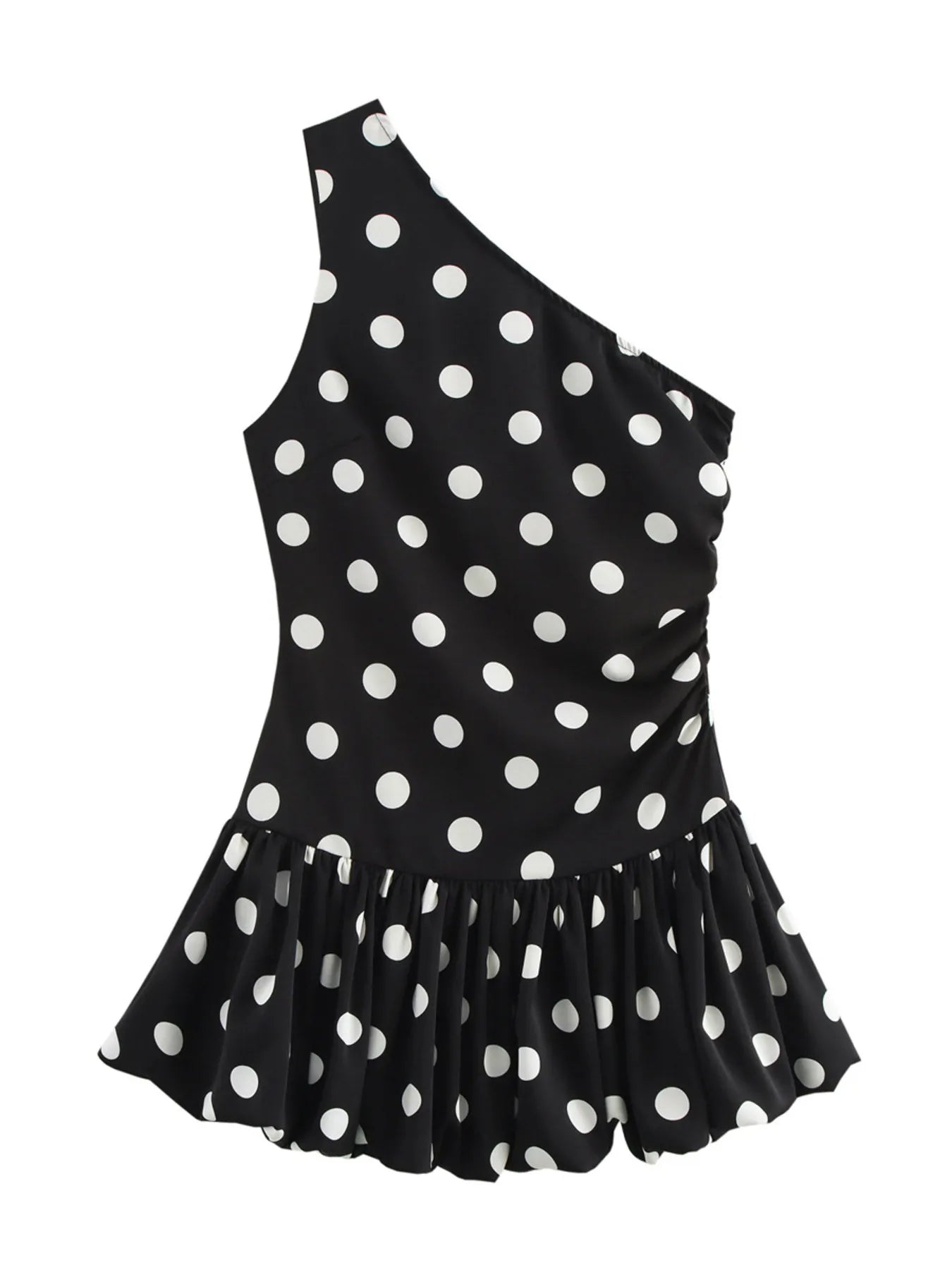 One-Shoulder Polka Dot Mini Dress OutfitFlow
