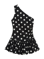 One-Shoulder Polka Dot Mini Dress OutfitFlow