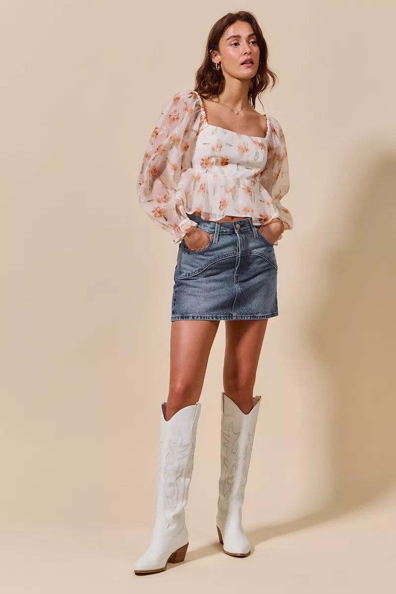 SO ME Washed Denim Mini Skirt with Pockets Trendsi