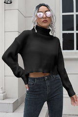 Turtleneck Dropped Shoulder Sweater Black Trendsi