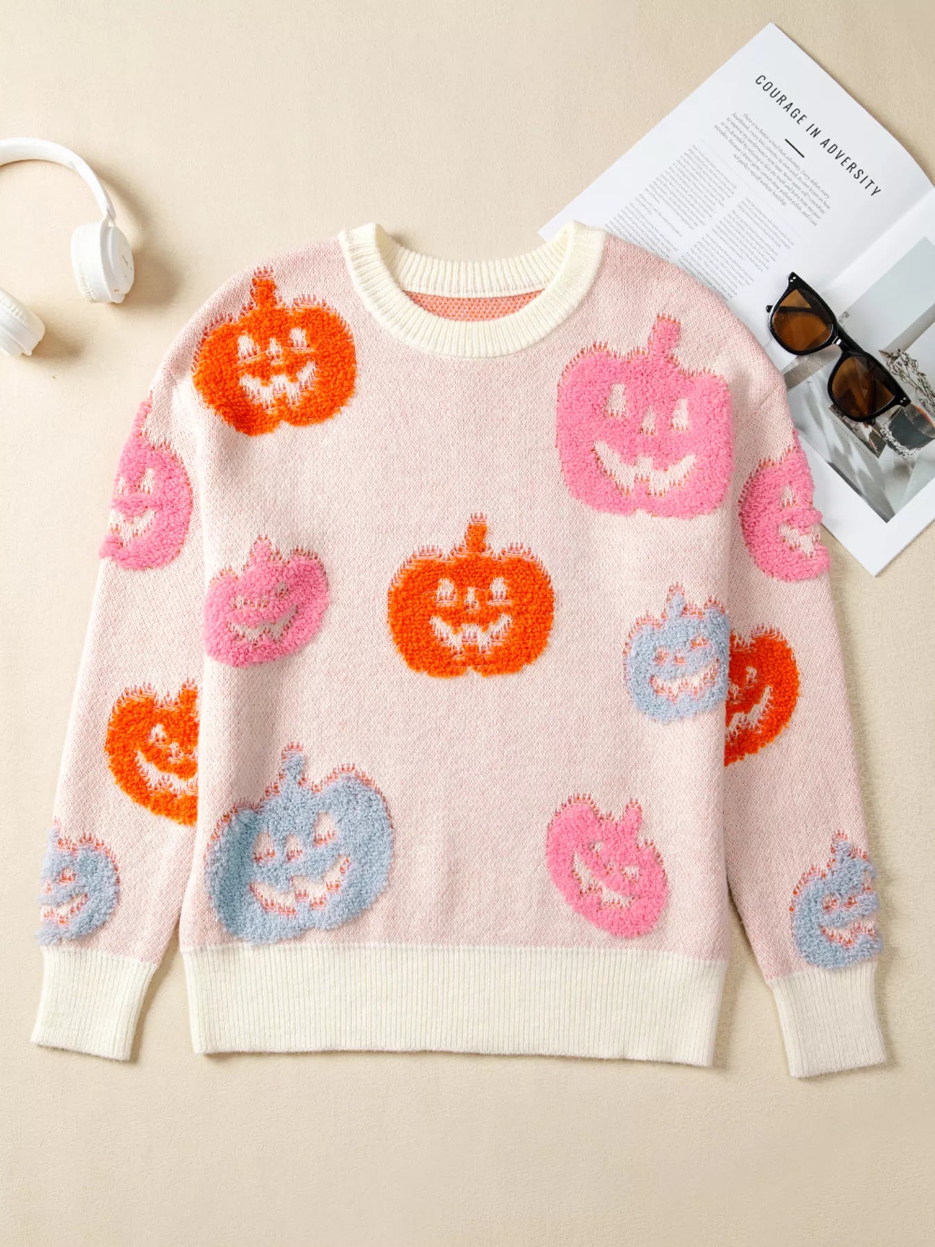 Halloween Cute Pumpkin Pattern Sweater OutfitFlow