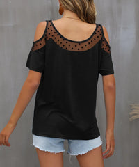 Cold Shoulder Mesh Polka Dot Top OutfitFlow