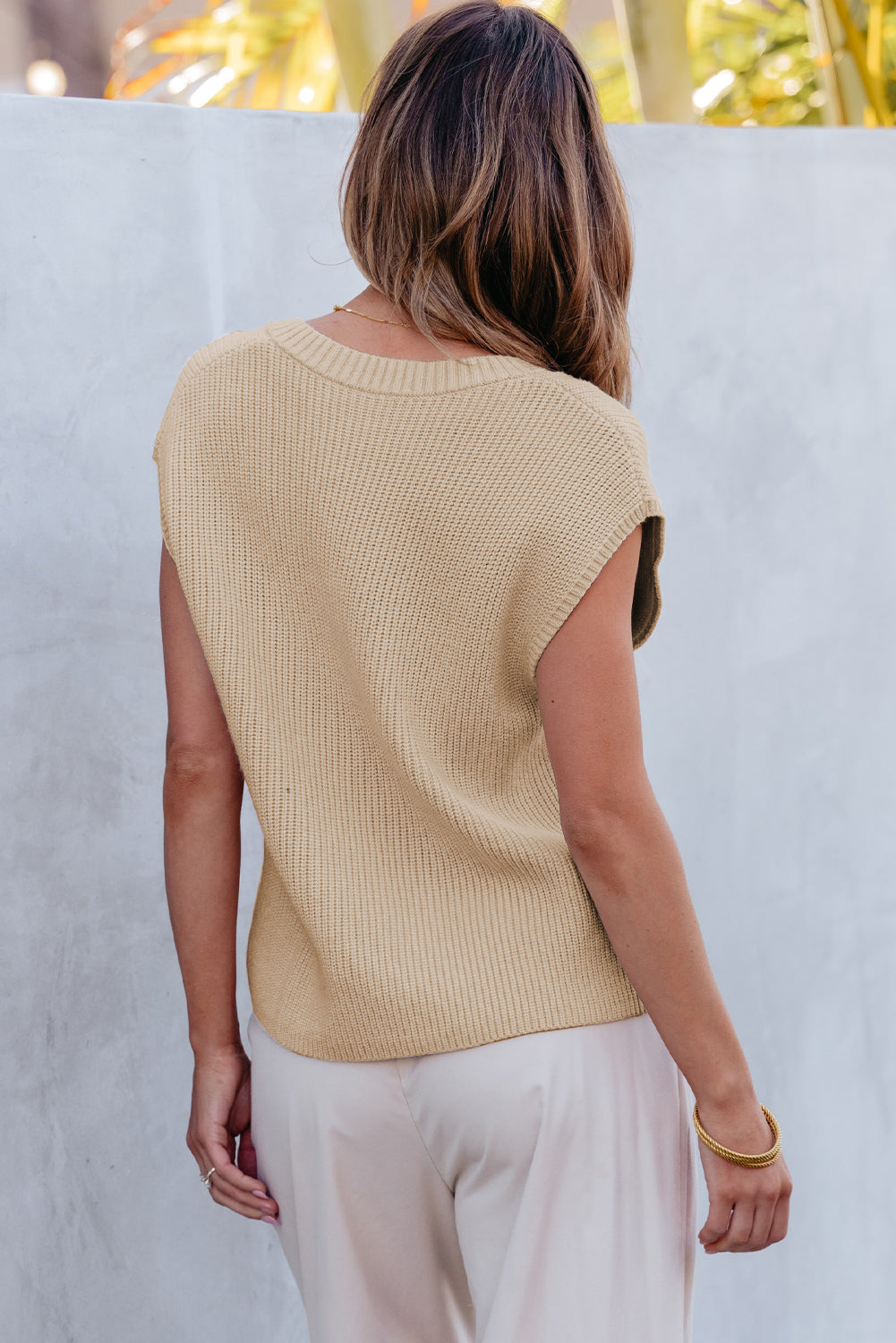 Outfit Flow - Pocketed V-Neck Cap Sleeve Sweater