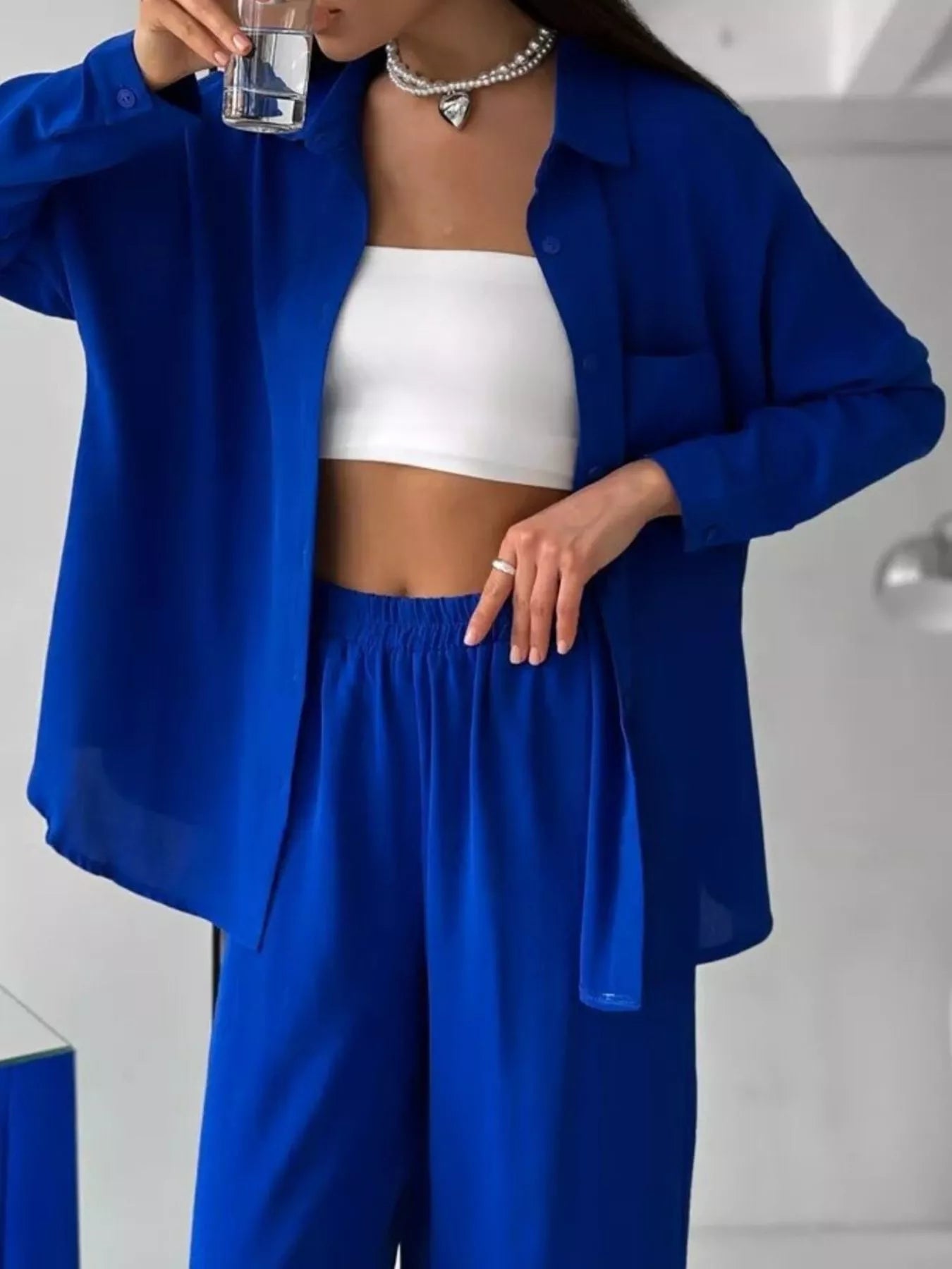 Button Down Shirt and Pants Set OutfitFlow