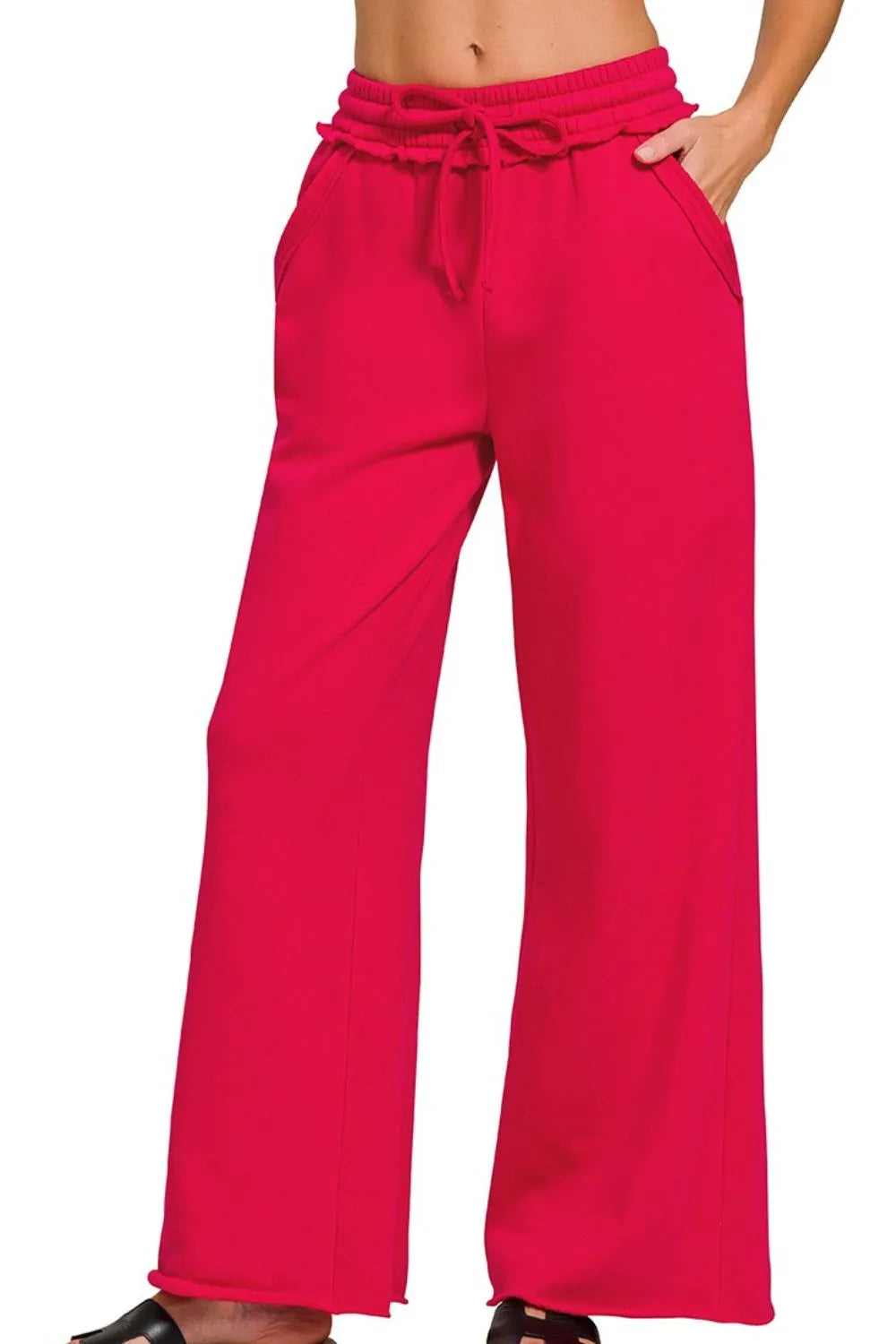 Zenana Fleece Exposed Seam Wide Leg Sweatpants OutfitFlow