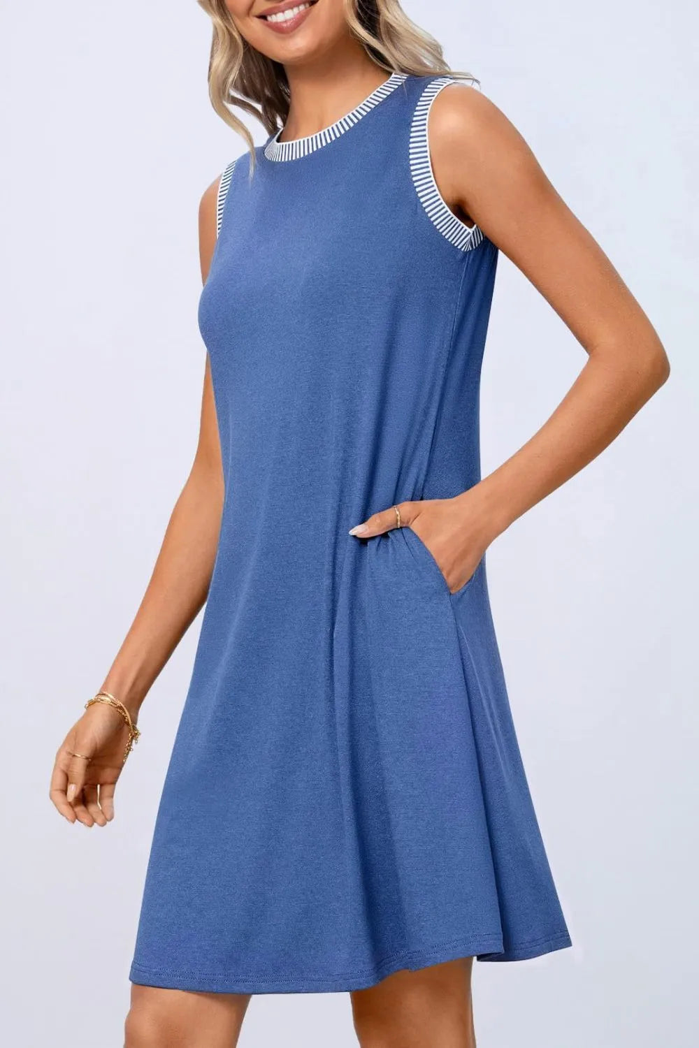Round Neck Sleeveless Mini Tank Dress OutfitFlow