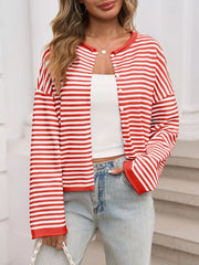 Striped Button-Down Knit Cardigan OutfitFlow