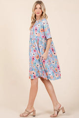 BOMBOM Floral Shirred Dress with Pockets OutfitFlow