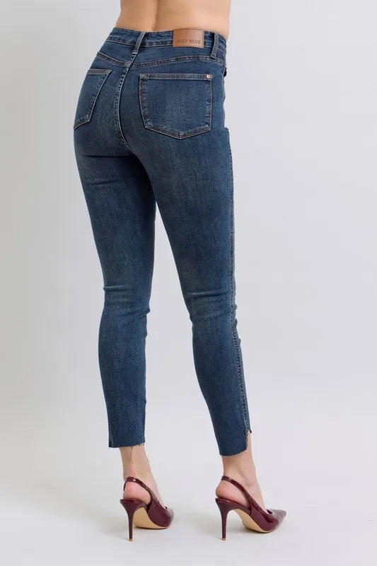 Judy Blue Full Size High Waist Tummy Control Step Hem Skinny Jeans Plus Size OutfitFlow